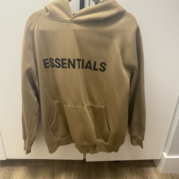 khaki fear of god essentials hoodie